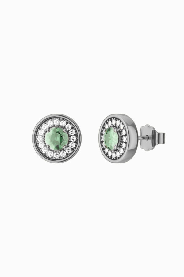 Cercei stud din argint 925 rodiat negru Manissi Green Zirconia Silver, vedere laterală cu închizătoare butterfly