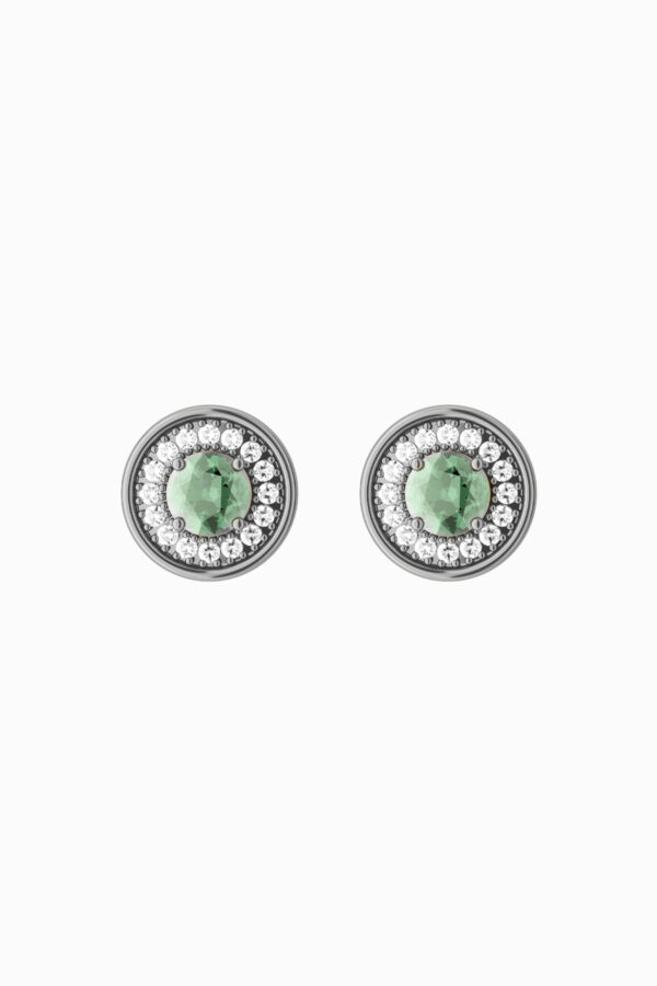 Cercei stud din argint 925 rodiat negru Manissi Green Zirconia Silver, zirconie verde centrală cu pavé alb, vedere față