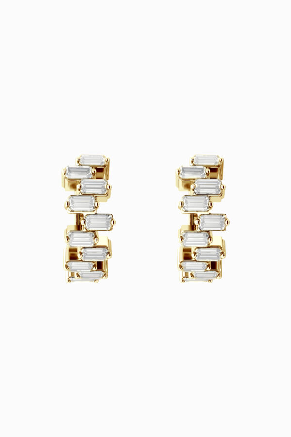 Cercei din argint 925 placați aur galben Manissi Irregular Zirconia Gold cu zirconie baguette neregulată, vedere față