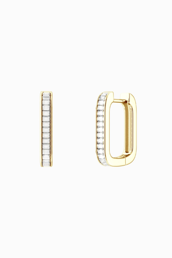 Cercei din argint 925 placați aur galben Manissi Rectangle Zirconia Gold, zirconie baguette pe toată suprafața, vedere laterală