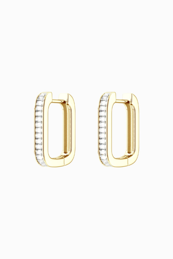 Cercei din argint 925 placați aur galben Manissi Rectangle Zirconia Gold, formă dreptunghiulară cu zirconie baguette, vedere față