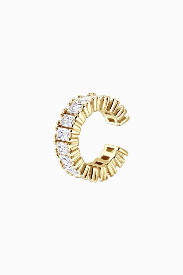Ear cuff din argint 925 placat aur galben Manissi Tennis Rectangle Gold cu zirconie dreptunghiulară, fără perforare