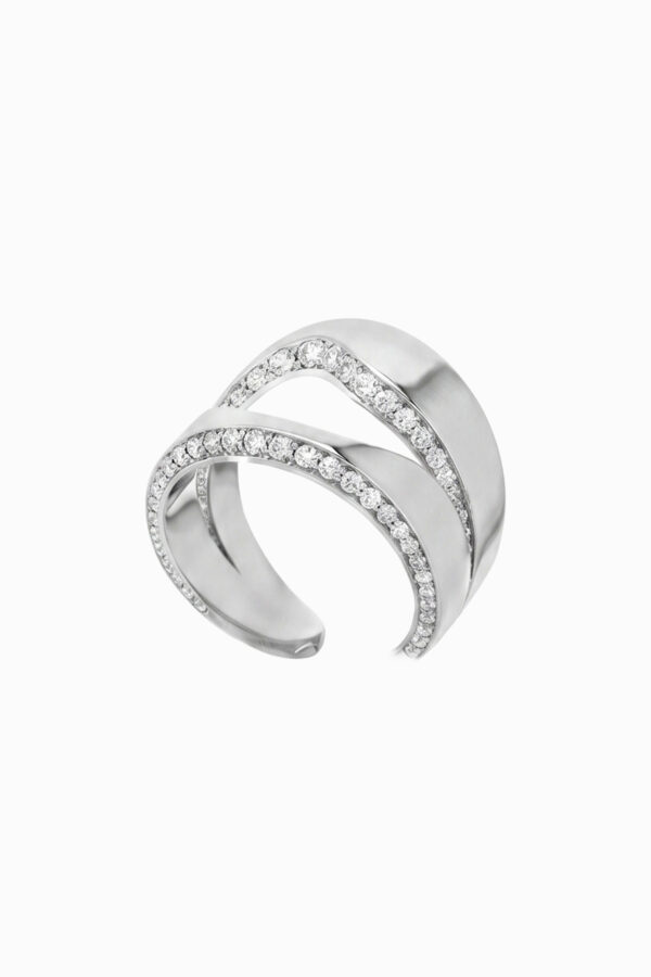 Ear cuff argint 925 rigid Manissi Zircon Duet Silver cu două linii de zirconie tennis și bandă lucioasă centrală, grosime 7mm, diametru interior 10mm
