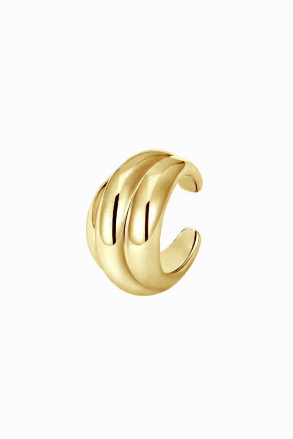 Ear cuff argint 925 placat aur galben rigid Manissi Charlotte Gold cu 3 inele suprapuse bold, grosime 8mm, diametru interior 8mm, fără perforare