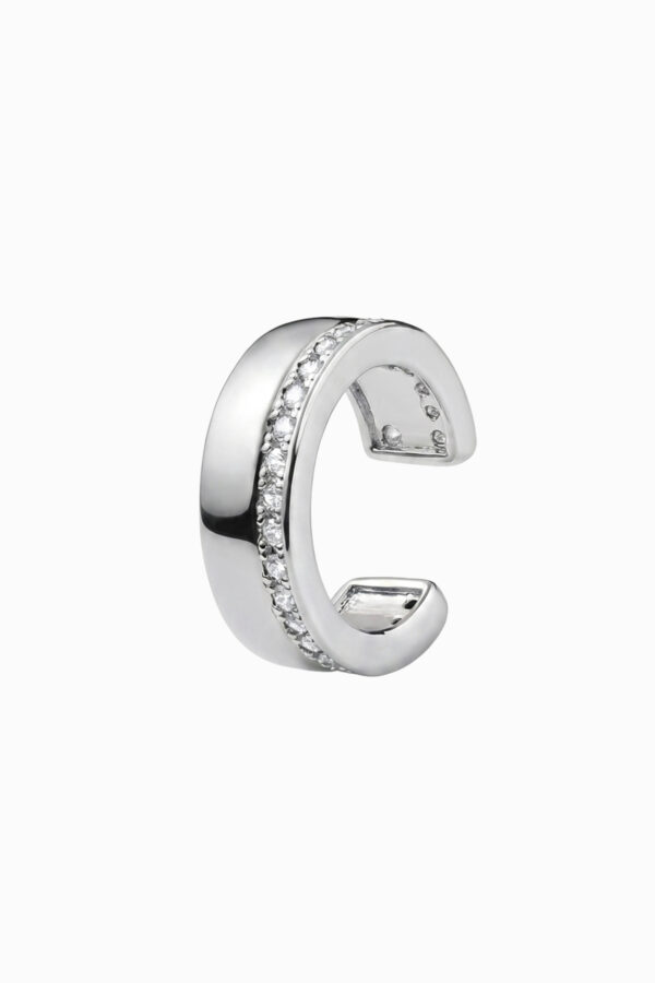 Ear cuff argint 925 rigid Manissi Bold Tennis Line Silver cu linie centrală de zirconie tennis, grosime 5mm, diametru interior 10mm, fără perforare