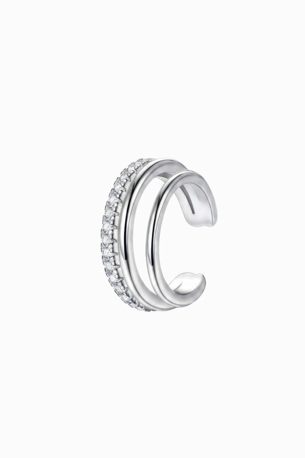 Ear cuff argint 925 rigid Manissi Tennis Rows Silver cu dublu inel — un inel zirconie tennis și unul lucios, grosime 6mm, diametru interior 9mm, fără perforare