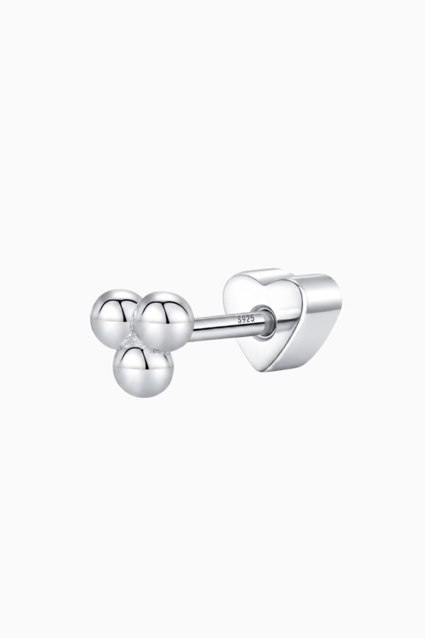 Cercel piercing din argint 925 Manissi Three Beads cu 3 bile lucios dispuse în trio 3.5mm și închidere șurub inimă