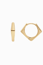 Cercei huggie argint 925 placați aur galben Manissi Bold Rhombus Gold, design romb geometric cu colțuri ascuțite, vedere laterală
