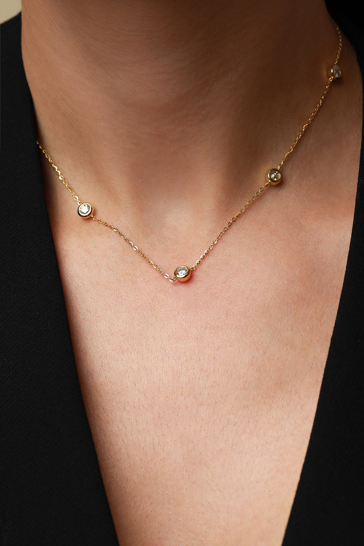 Bijuterii Moissanite - Lant din argint Manissi Diamond Round 4 mm Gold - 2