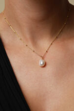 Coliere cu perle naturale - Lant din argint Manissi Pearl Charm Gold - 1