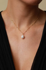 Coliere cu perle naturale - Lant din argint Manissi Pearl Charm Gold - 3