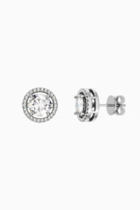 Cercei din argint Manissi Diamond Halo 6.5 mm