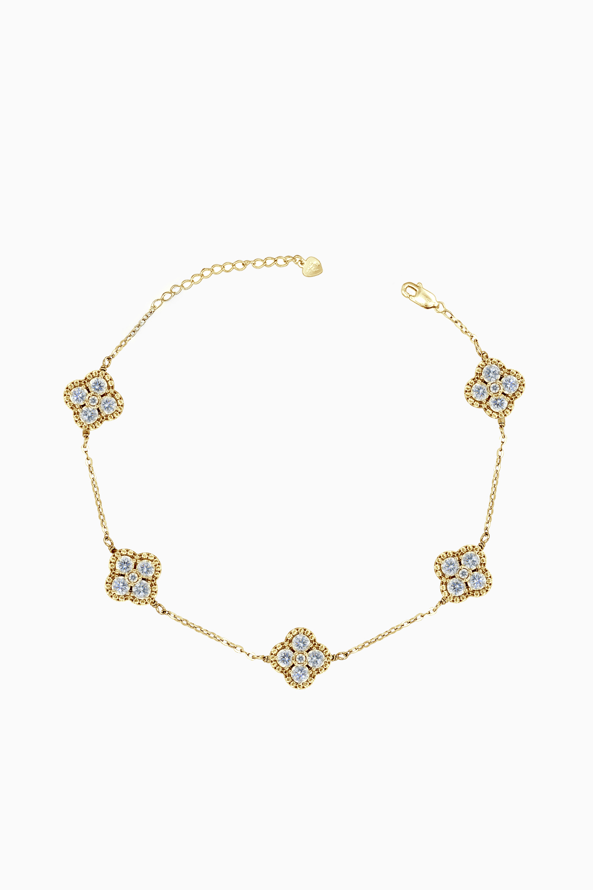 Bratara-din-argint-Manissi-Bold-Clover-Gold Brățară din argint 925 placată aur galben Manissi Bold Clover Gold cu 5 motive trifoi ornate cu zirconie albă, lungime 16cm