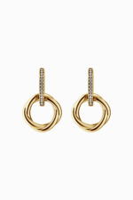 Cercei argint 925 aur galben Manissi Brioche Gold cu pandantiv detașabil răsucit și zirconie