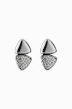 Cercei stud din argint 925 Manissi Delta Silver, design dublu triunghi cu pavé de zirconie albă, vedere față
