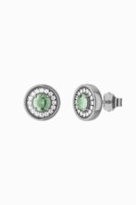 Cercei stud din argint 925 rodiat negru Manissi Green Zirconia Silver, vedere laterală cu închizătoare butterfly