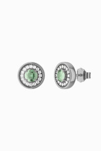 Cercei stud din argint 925 rodiat negru Manissi Green Zirconia Silver, vedere laterală cu închizătoare butterfly