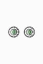 Cercei stud din argint 925 rodiat negru Manissi Green Zirconia Silver, zirconie verde centrală cu pavé alb, vedere față
