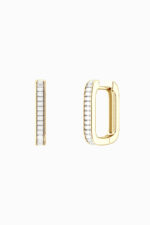 Cercei din argint 925 placați aur galben Manissi Rectangle Zirconia Gold, zirconie baguette pe toată suprafața, vedere laterală