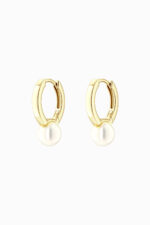 Cercei din argint 925 placați aur galben cu perlă sintetică rotundă Manissi Shell Pearl, vedere față