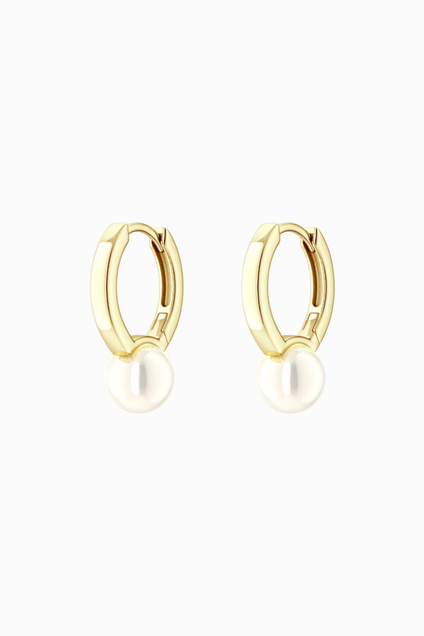 Cercei din argint 925 placați aur galben cu perlă sintetică rotundă Manissi Shell Pearl, vedere față