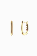 Cercei din argint 925 placați aur galben Manissi Slim Oval Gold, profil subțire, vedere laterală cu închizătoare