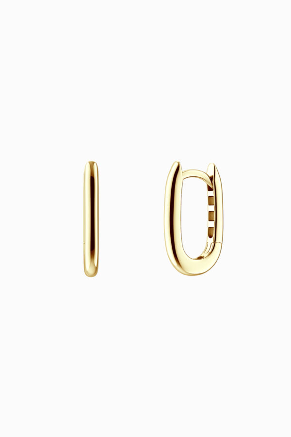 Cercei din argint 925 placați aur galben Manissi Slim Oval Gold, profil subțire, vedere laterală cu închizătoare