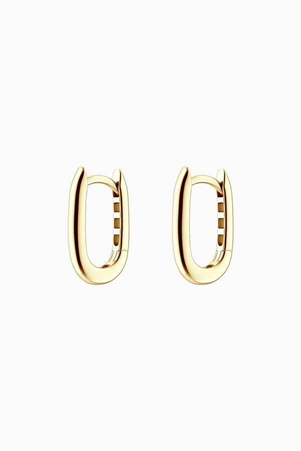 Cercei din argint 925 placați aur galben Manissi Slim Oval Gold, design oval alungit subțire, vedere față
