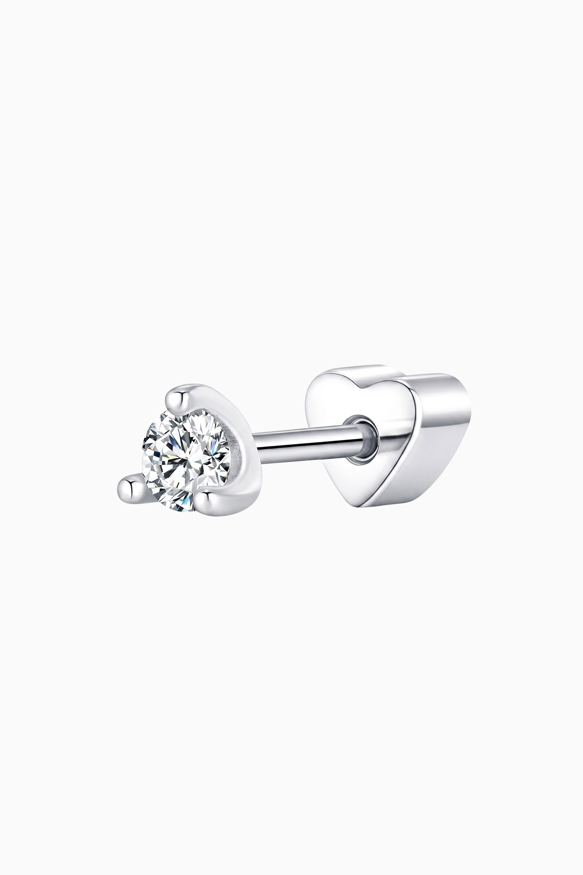 Cercel-Piercing-din-argint-Manissi-Diamond-Stone-III Cercel piercing din argint 925 Manissi Diamond Stone III cu moissanite rotund 3mm în montură cu 3 gheare și închidere șurub inimă