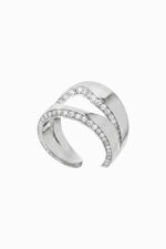 Ear cuff argint 925 rigid Manissi Zircon Duet Silver cu două linii de zirconie tennis și bandă lucioasă centrală, grosime 7mm, diametru interior 10mm