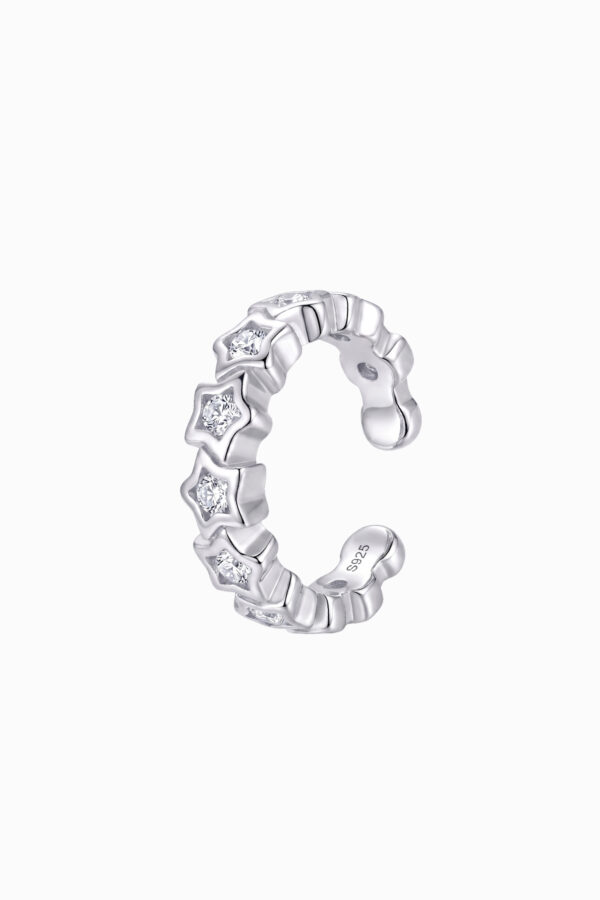 Ear cuff tragus din argint 925 Manissi Stars Silver cu motive stele și zirconie, grosime 5mm, fără perforare