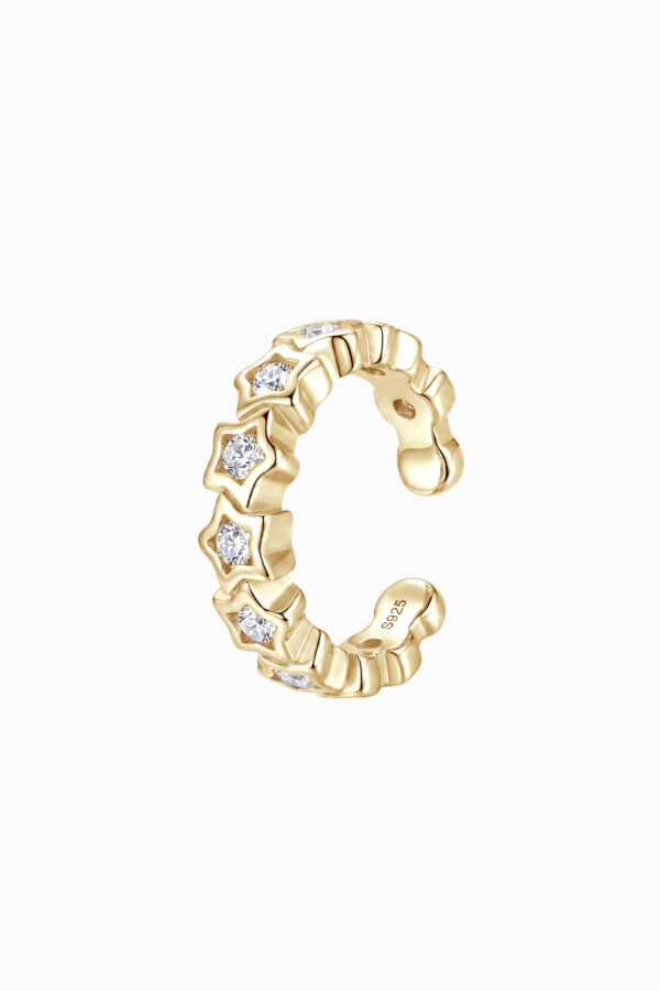 Ear cuff tragus din argint 925 placat aur galben Manissi Stars Gold cu motive stele și zirconie, grosime 5mm, fără perforare