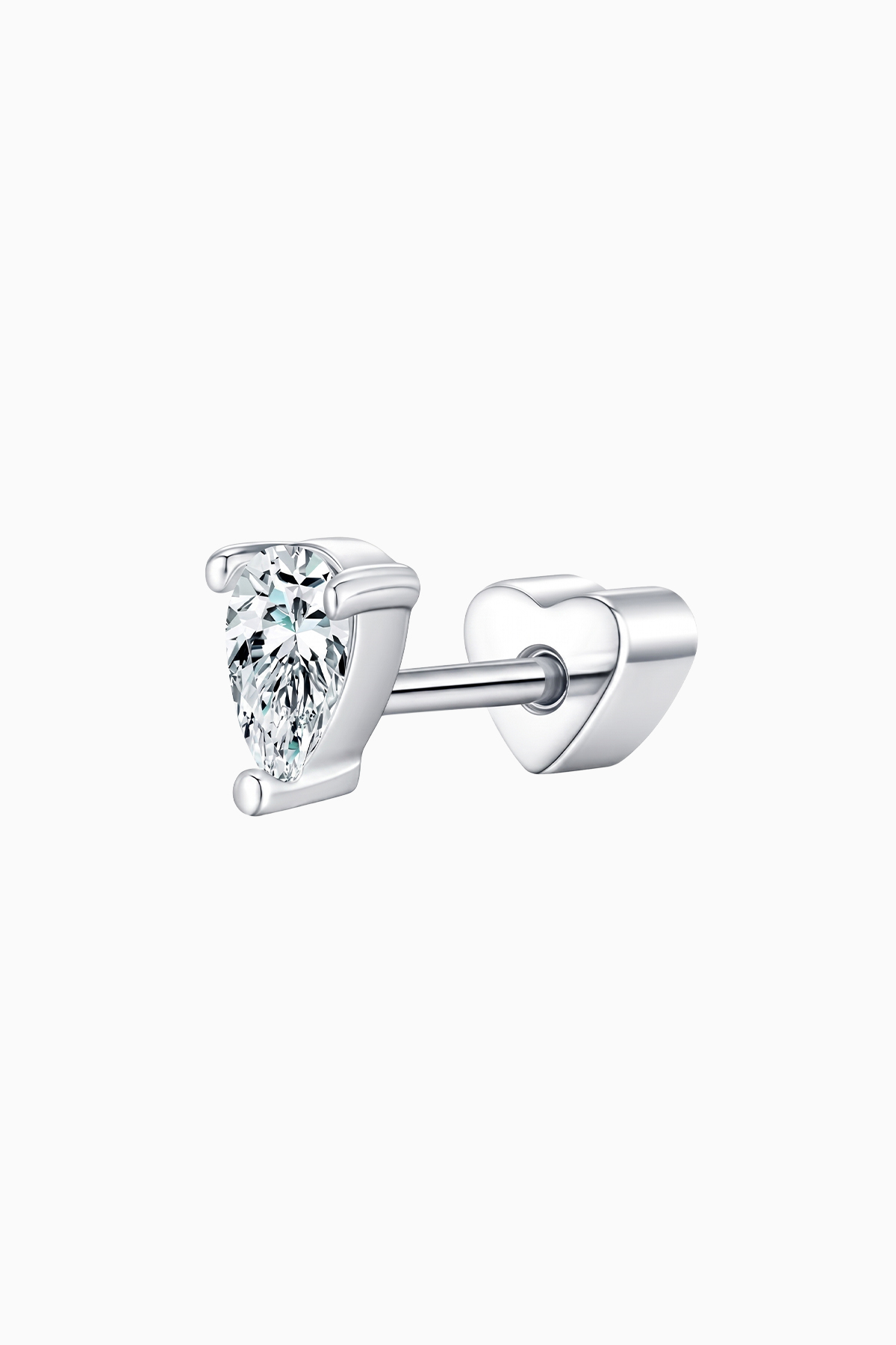 Cercel-piercing-din-argint-Manissi-Diamond-Teardrop-Stone Cercel piercing din argint 925 Manissi Diamond Teardrop Stone cu moissanite pear cut 3x5mm în montură channel și închidere șurub inimă