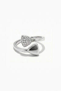Inel din argint 925 reglabil Manissi Delta Silver, design dublu triunghi cu pavé de zirconie albă și triunghi lucios