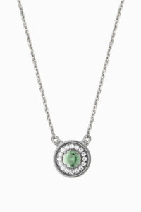 Lanț din argint 925 rodiat negru Manissi Green Zirconia Silver cu pandantiv rotund, zirconie verde centrală și pavé alb, lungime 38cm