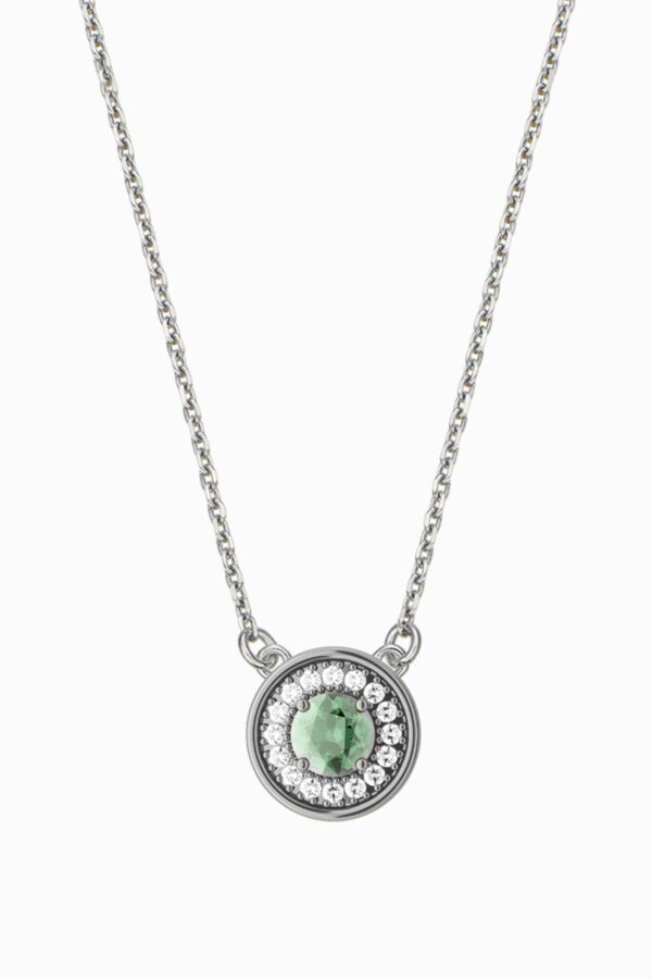 Lanț din argint 925 rodiat negru Manissi Green Zirconia Silver cu pandantiv rotund, zirconie verde centrală și pavé alb, lungime 38cm