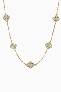Lanț din argint 925 placat aur galben Manissi Bold Clover Gold cu 5 motive trifoi ornate cu zirconie albă și pavé, lungime 38cm