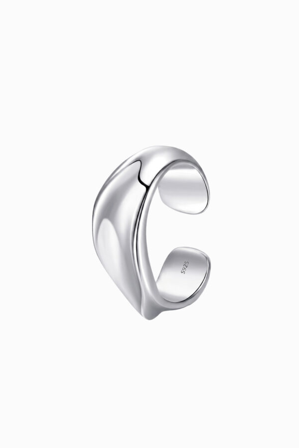 Ear cuff argint 925 rigid Manissi Bold Wave Silver, design val bold lucios, lat 5mm, diametru interior 10mm, fără perforare