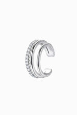 Ear cuff argint 925 rigid Manissi Tennis Rows Silver cu dublu inel — un inel zirconie tennis și unul lucios, grosime 6mm, diametru interior 9mm, fără perforare