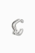 Ear cuff argint 925 rigid Manissi Wave Silver cu design dublu val organic lucios, grosime 5mm, diametru interior 9mm, fără perforare