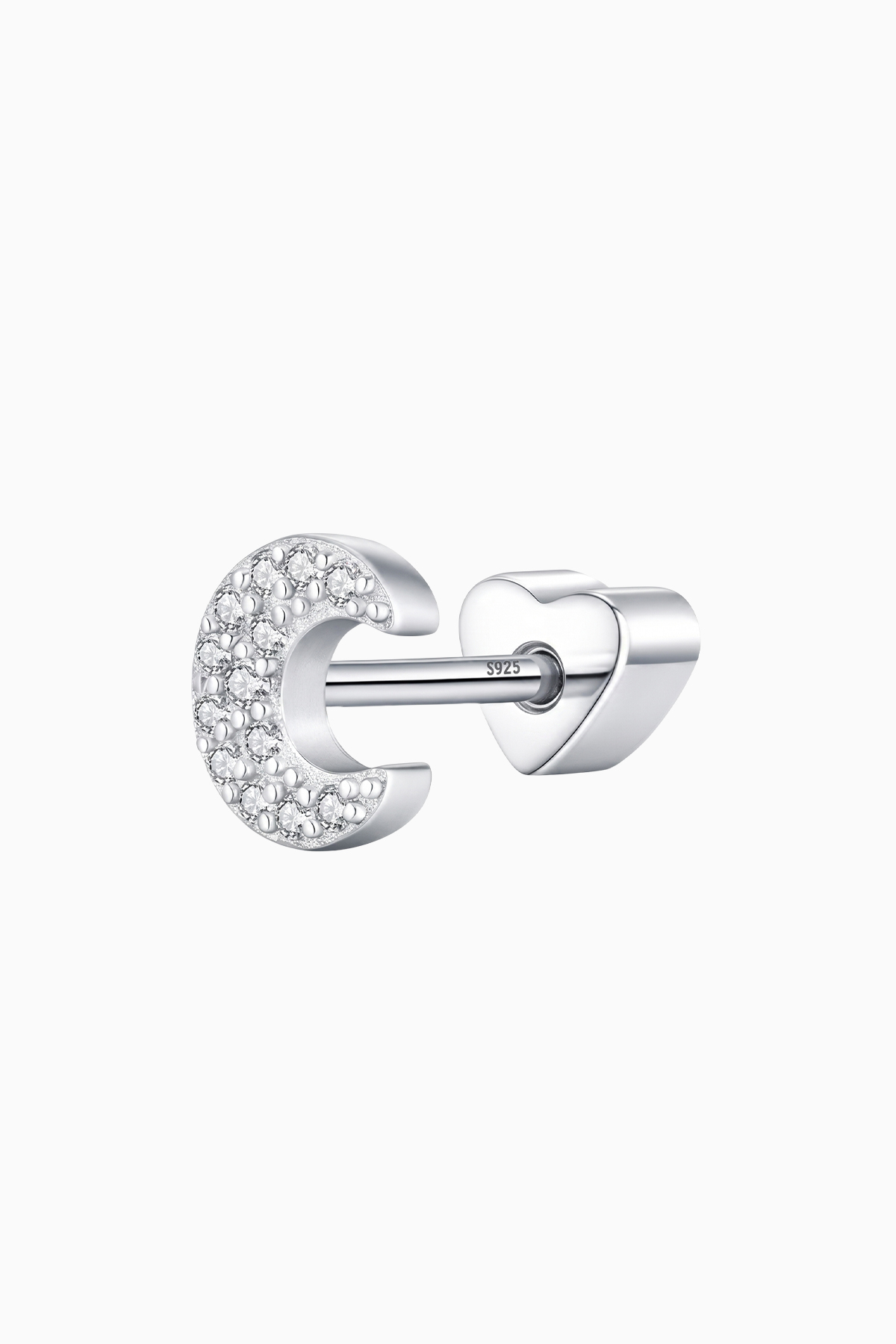 cercel-piercing-din-argint-manissi-diamond-Semimoon Cercel piercing din argint 925 Manissi Diamond Semimoon cu semilună 6x5mm acoperită cu moissanite pavé și închidere șurub inimă