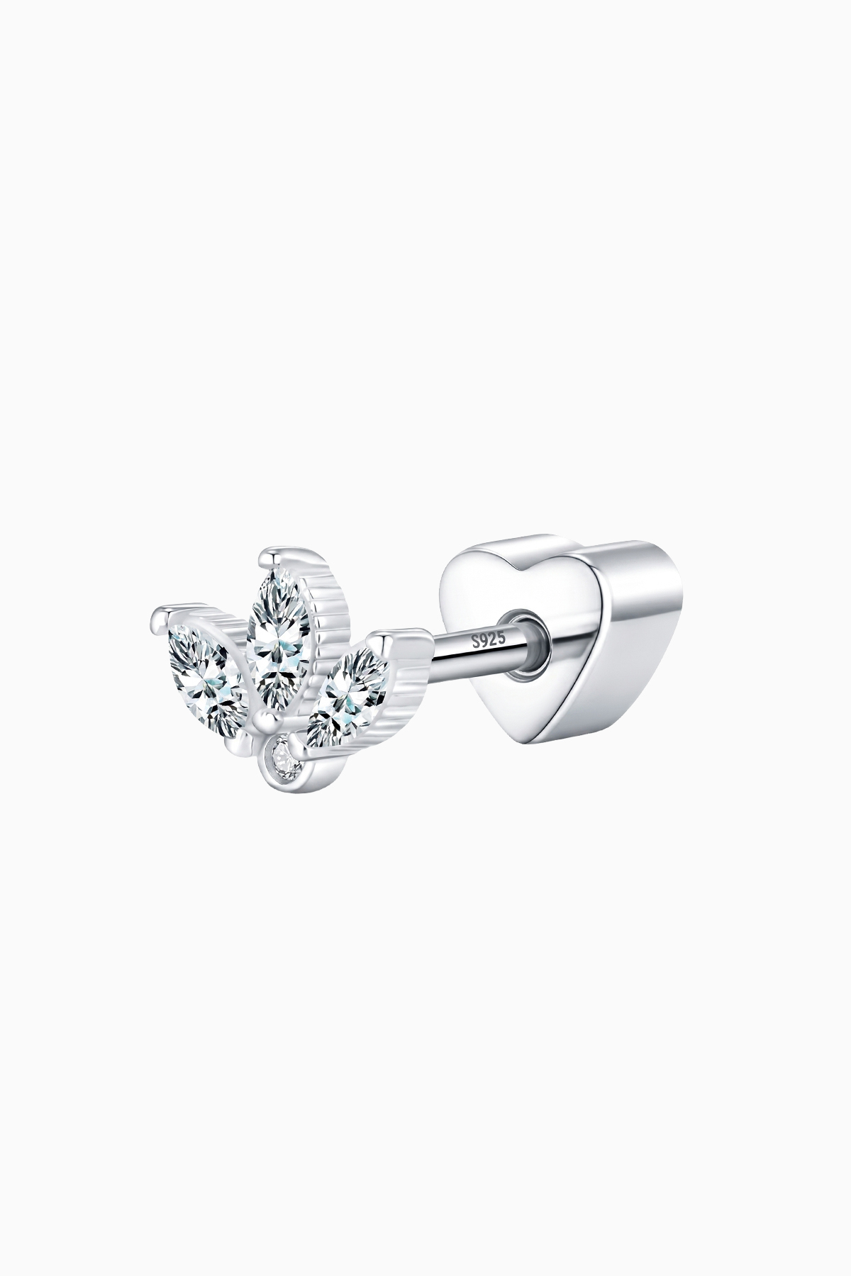 cercel-piercing-din-argint-manissi-diamond-fan Cercel piercing din argint 925 Manissi Diamond Fan cu 3 pietre moissanite marquise dispuse în evantai și închidere șurub inimă