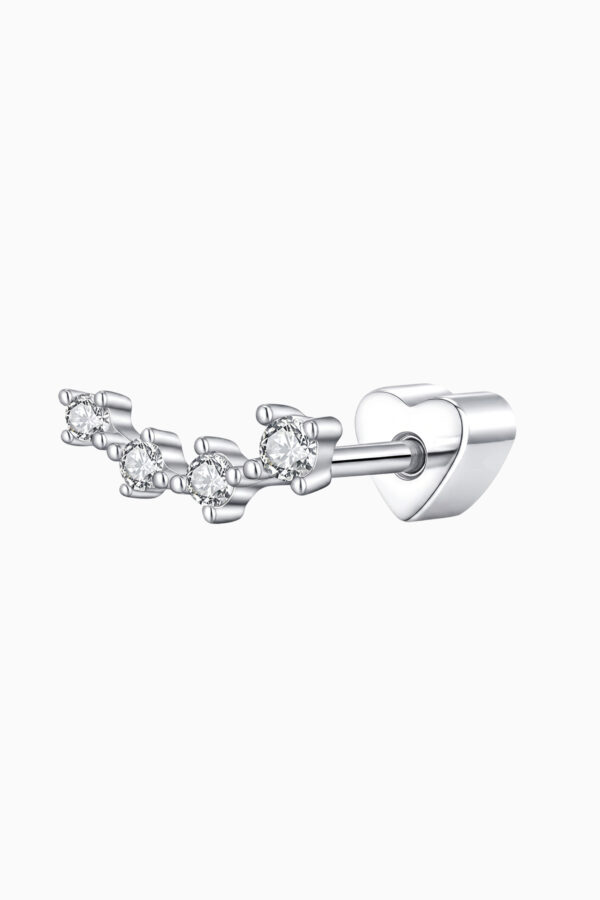 Cercel piercing din argint 925 Manissi Diamond Smile cu 4 pietre moissanite dispuse în arc de zâmbet de 9mm și închidere șurub inimă