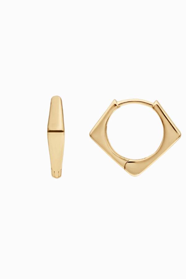 Cercei huggie argint 925 placați aur galben Manissi Bold Rhombus Gold, design romb geometric cu colțuri ascuțite, vedere laterală