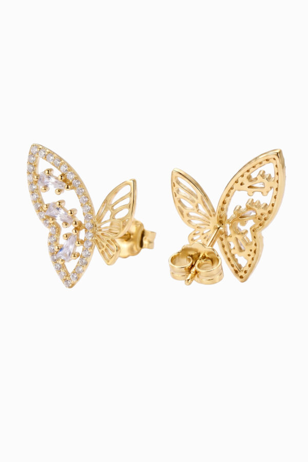 cercei argint 925 placati aur fluture zirconia butterfly stud gold vedere spate manissi