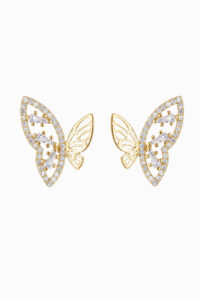 cercei din argint 925 placati aur fluture zirconia baguette butterfly stud gold manissi