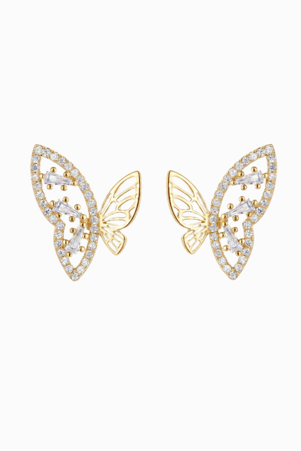 cercei din argint 925 placati aur fluture zirconia baguette butterfly stud gold manissi