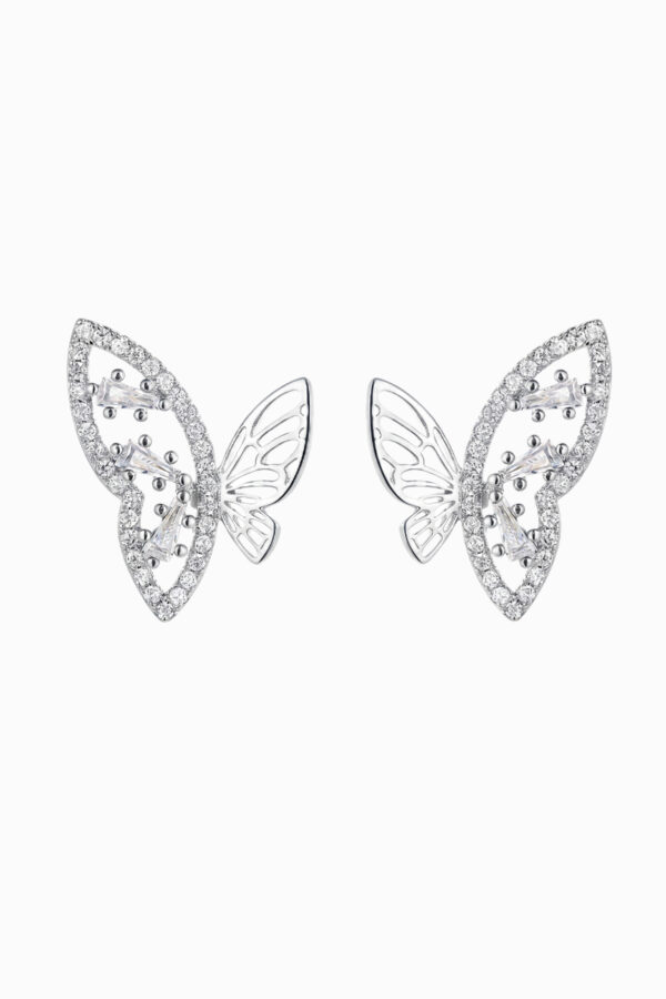 cercei din argint 925 fluture cu zirconia rotunde si baguette butterfly stud silver manissi
