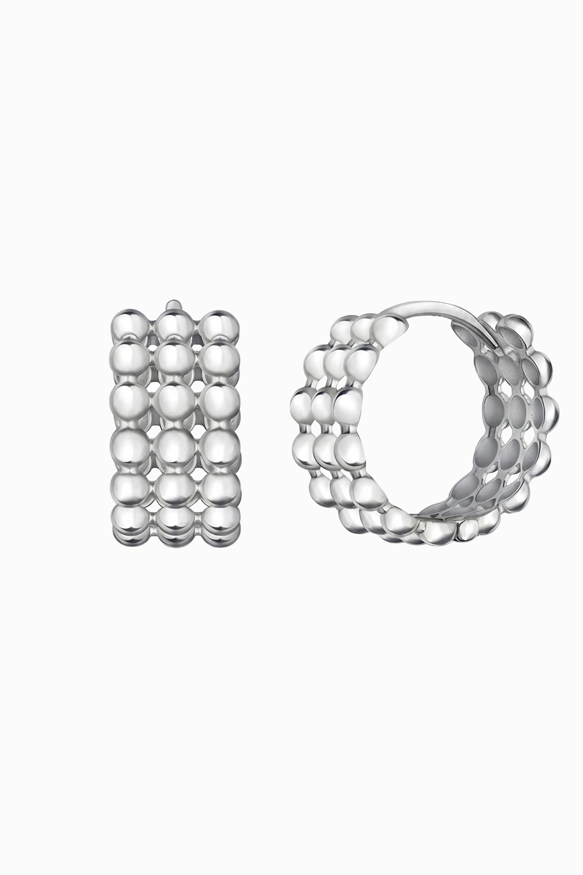 Cercei-din-argint-Manissi-Three-Rows-Beads-1200x1800 (1) Cercei huggie din argint 925 Manissi Three Rows Beads Silver, 3 rânduri bile, vedere laterală cu închizătoare huggie