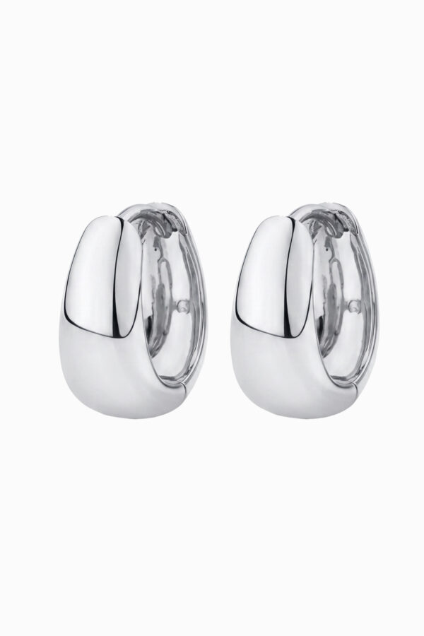 Cercei huggie argint 925 Manissi Big Bold Oval Silver cu formă ovală mare chunky, grosime 6.5mm, vedere față